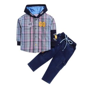 Hopscotch Baby Boys Plaid Print Full Sleeves Multicolor Jeans set