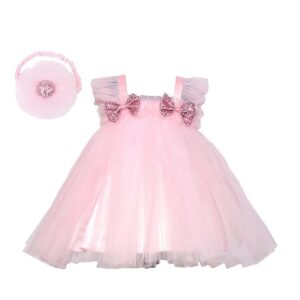 PINK WINGS Baby Girl Net Knee Length Tutu Party Frock with Headband