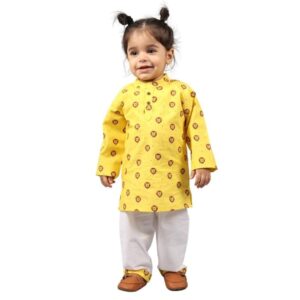 Mama & Peaches Fiery Lion Kurta Set for Kids | Premium Cotton Fabric | Stylish Printed Design | Button Fly Closure | Mandarin Neckline | Perfect for Festivals and Everyday Wear
