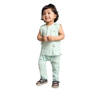 POLKA TOTS Baby Jhabla & Pant Set | 100% Cotton | Sleeveless Printed Top + Soft Bottom | Unisex Outfit for New Born, & Toddlers
