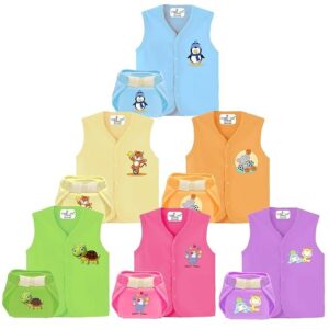 Toddylon New Born Baby Clothes Jhabla & Non Padded Single Layer Nappy | Clothing Sets | Tshirt | Cloth Diaper | Langot | Cotton Dress | Summer Wear | Sleeveless Vest | Gift Combo (0-6 Months)