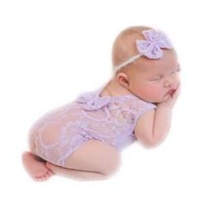 Newborn Infant Baby Photography Props Girls Lace Bow Vest Bodysuits Romper Photo Shoot Princess Clothes