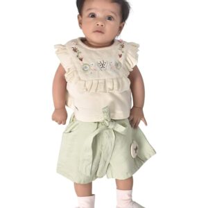 Printed Clothing Set for Baby Girls, Sleeveless Cream