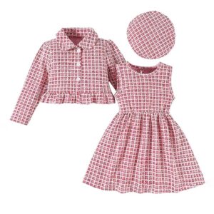 Hopscotch Girls Sleeveless Red Tweed Blazer Dress Beret Set