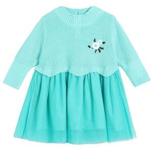 miniklub Baby Girls Turtle Neck Full Sleeve Knit Dress (Turquoise)