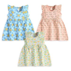 LuvLap Baby Girls Pack Of 3 Half Sleeve Frock 100% Cotton, L (6 to 12 Months)